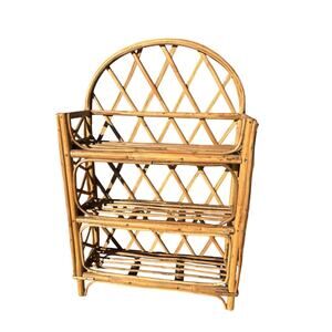 Vintage Rattan Bamboo Boho Tiki Cane rattan Wicker Wall Shelf 3 Tier Mid Century